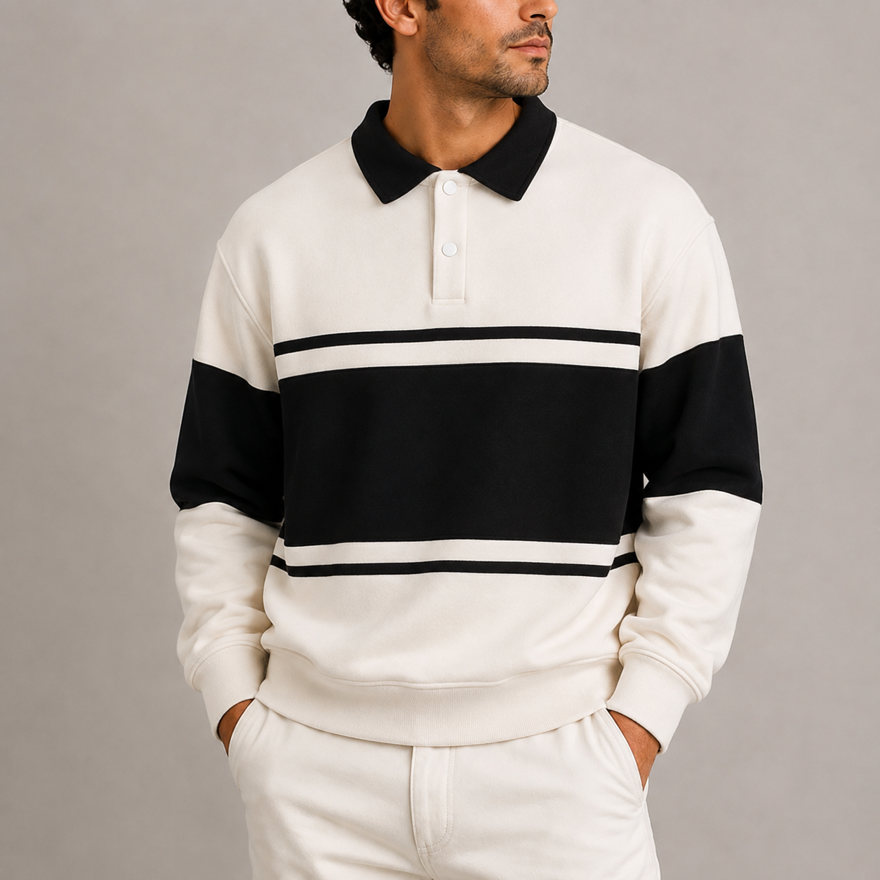 Men's Retro Long Sleeve Polo Sweatshirt Colour Block Casual Everyday Wear