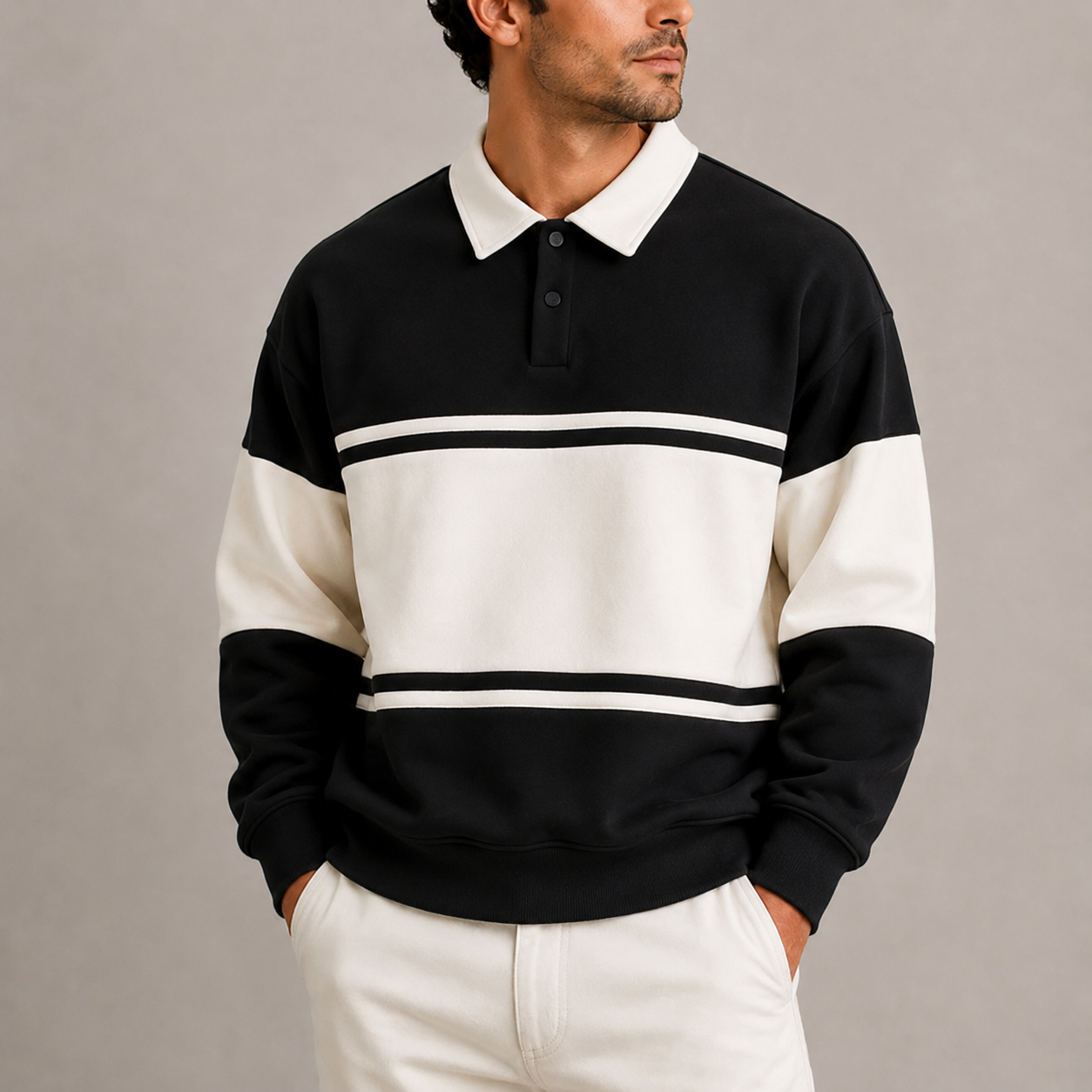 Men's Retro Long Sleeve Polo Sweatshirt Colour Block Casual Everyday Wear
