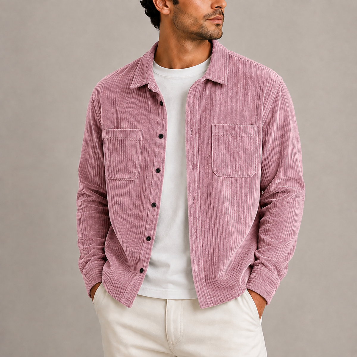 Men's Corduroy Overshirt Jacket Long Sleeve Button-Up Casual Layering