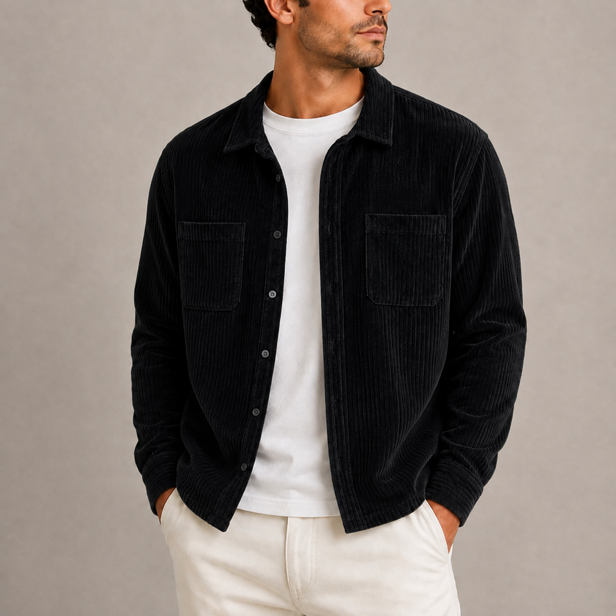 Men's Corduroy Overshirt Jacket Long Sleeve Button-Up Casual Layering