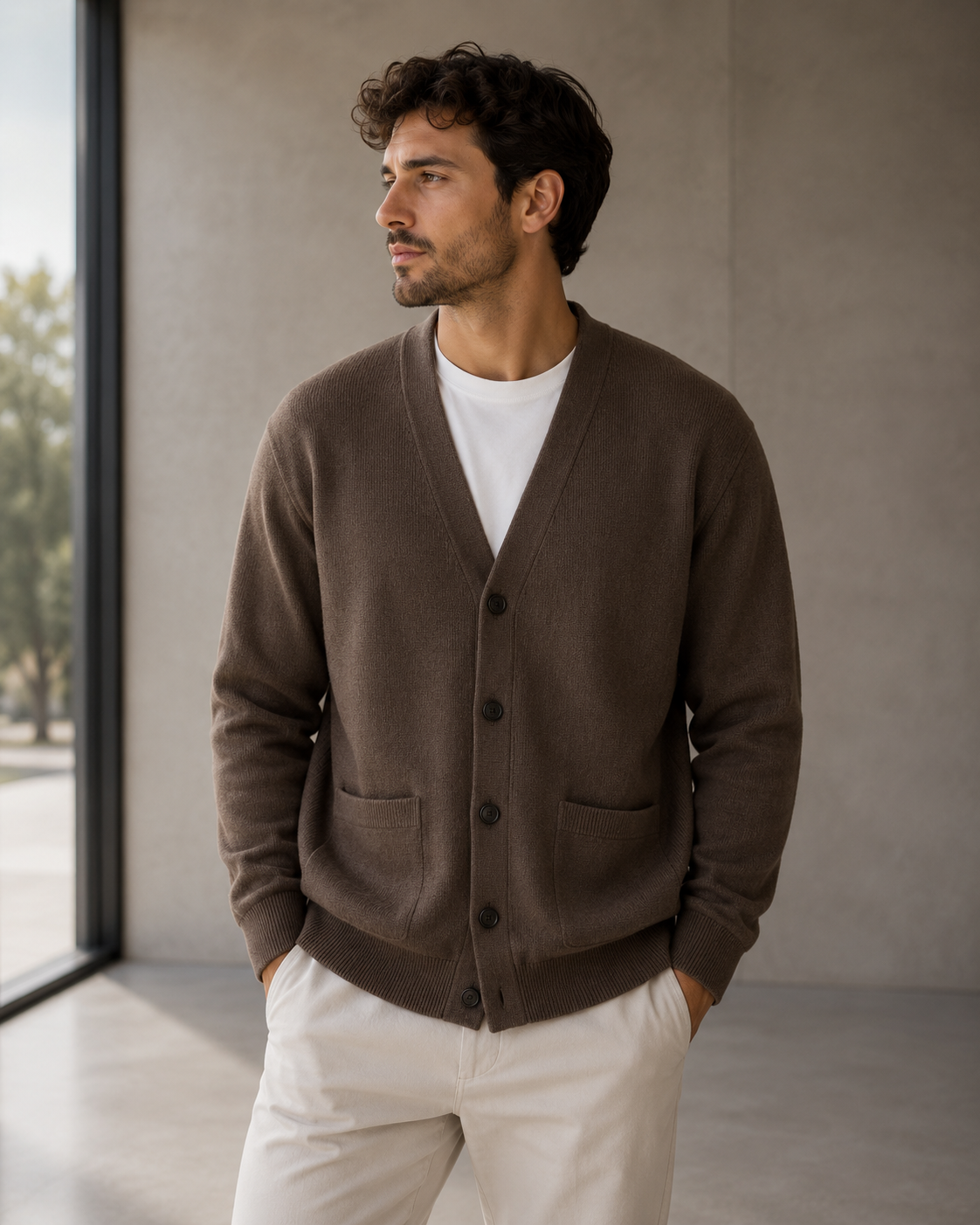 Men's Button-Front Cardigan Classic Fit Long Sleeve Casual Layering