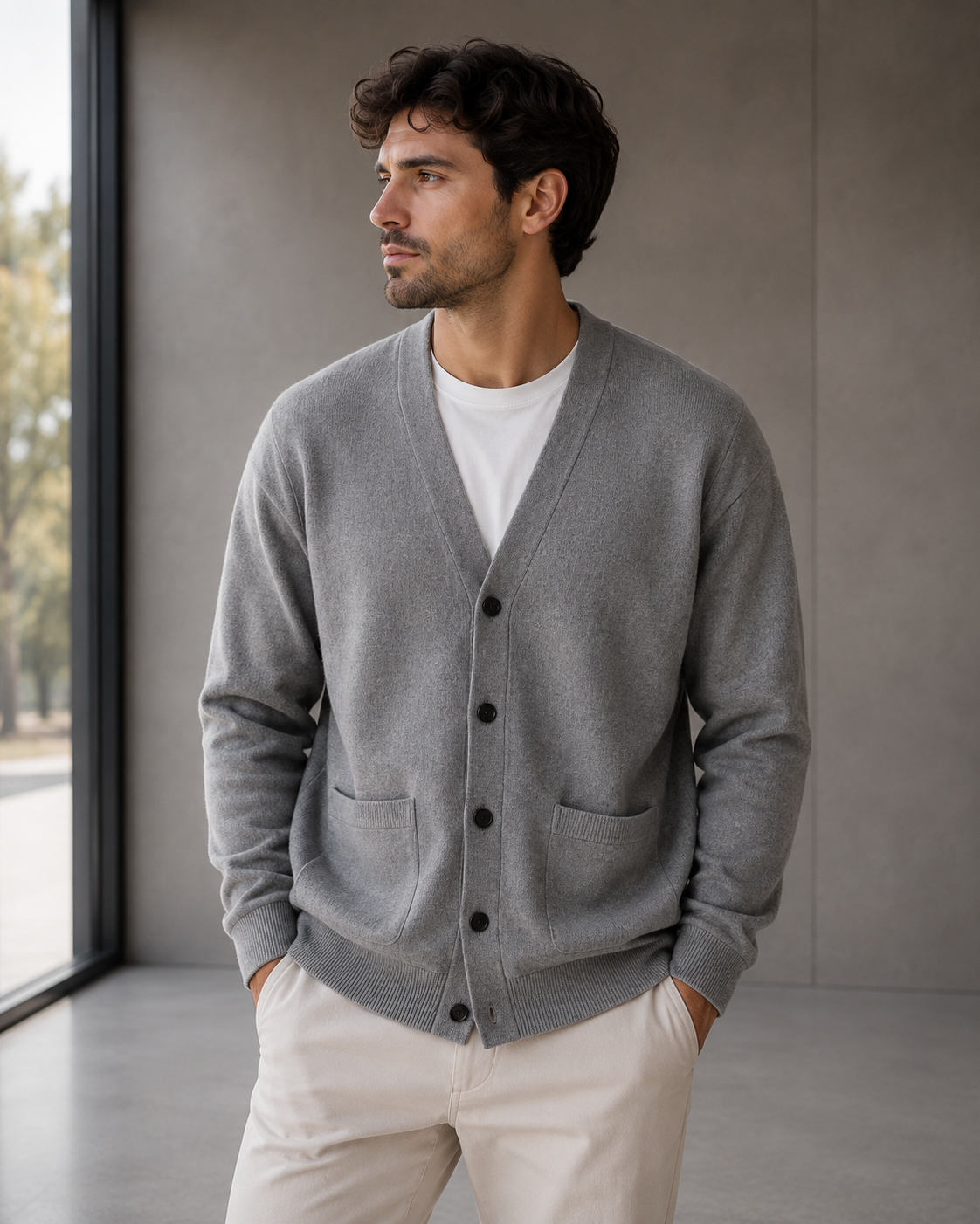Men's Button-Front Cardigan Classic Fit Long Sleeve Casual Layering