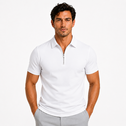 Men's Slim-Fit Short-Sleeve Polo Shirt Zip-Neck Casual Stylish Everyday