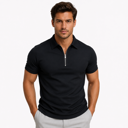 Men's Slim-Fit Short-Sleeve Polo Shirt Zip-Neck Casual Stylish Everyday
