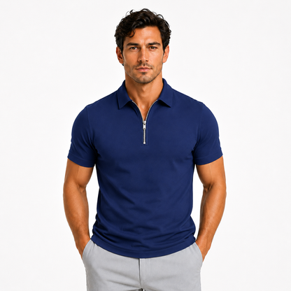 Men's Slim-Fit Short-Sleeve Polo Shirt Zip-Neck Casual Stylish Everyday