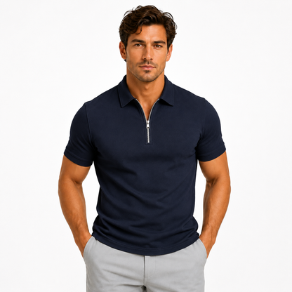 Men's Slim-Fit Short-Sleeve Polo Shirt Zip-Neck Casual Stylish Everyday