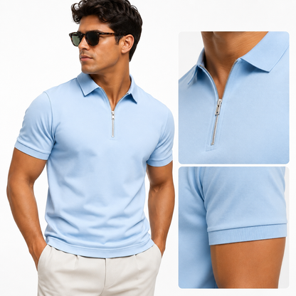 Men's Slim-Fit Short-Sleeve Polo Shirt Zip-Neck Casual Stylish Everyday