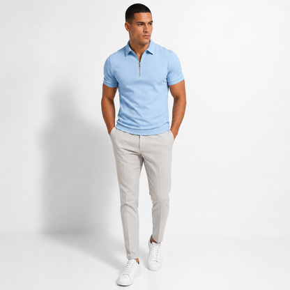 Men's Slim-Fit Short-Sleeve Polo Shirt Zip-Neck Casual Stylish Everyday