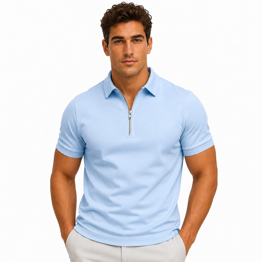 Men's Slim-Fit Short-Sleeve Polo Shirt Zip-Neck Casual Stylish Everyday