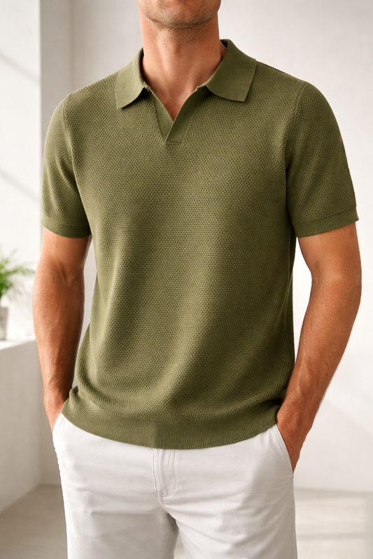 Men's Textured Knit Polo Shirt Short-Sleeve Collared Ribbed Casual Smart-Casual Everyday Golf Sport Regular Fit Rigby