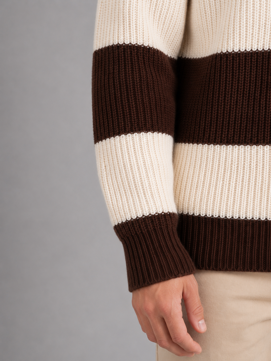 Men's Striped Polo Sweater Button Neck Ribbed Casual Everyday Wear