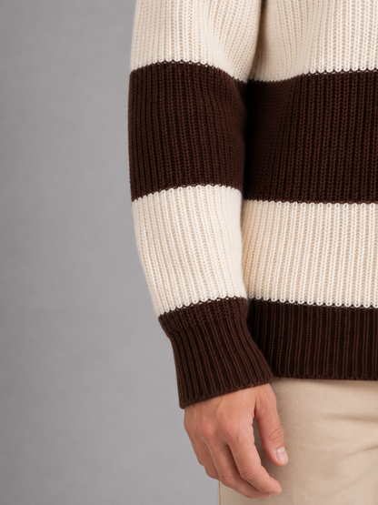 Men's Striped Polo Sweater Button Neck Ribbed Casual Everyday Wear