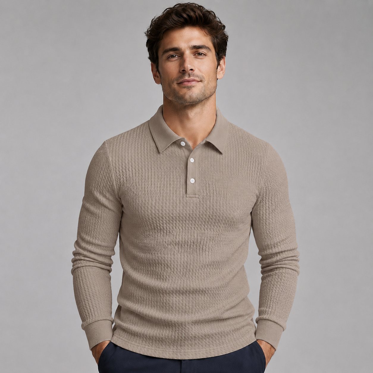 Men's Ribbed Polo Sweater Long Sleeve Collared Casual Everyday Wear