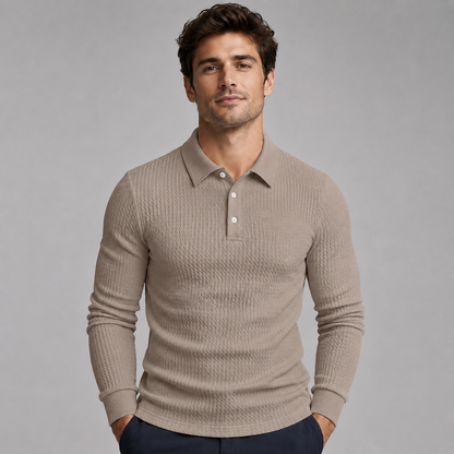 Men's Ribbed Polo Sweater Long Sleeve Collared Casual Everyday Wear