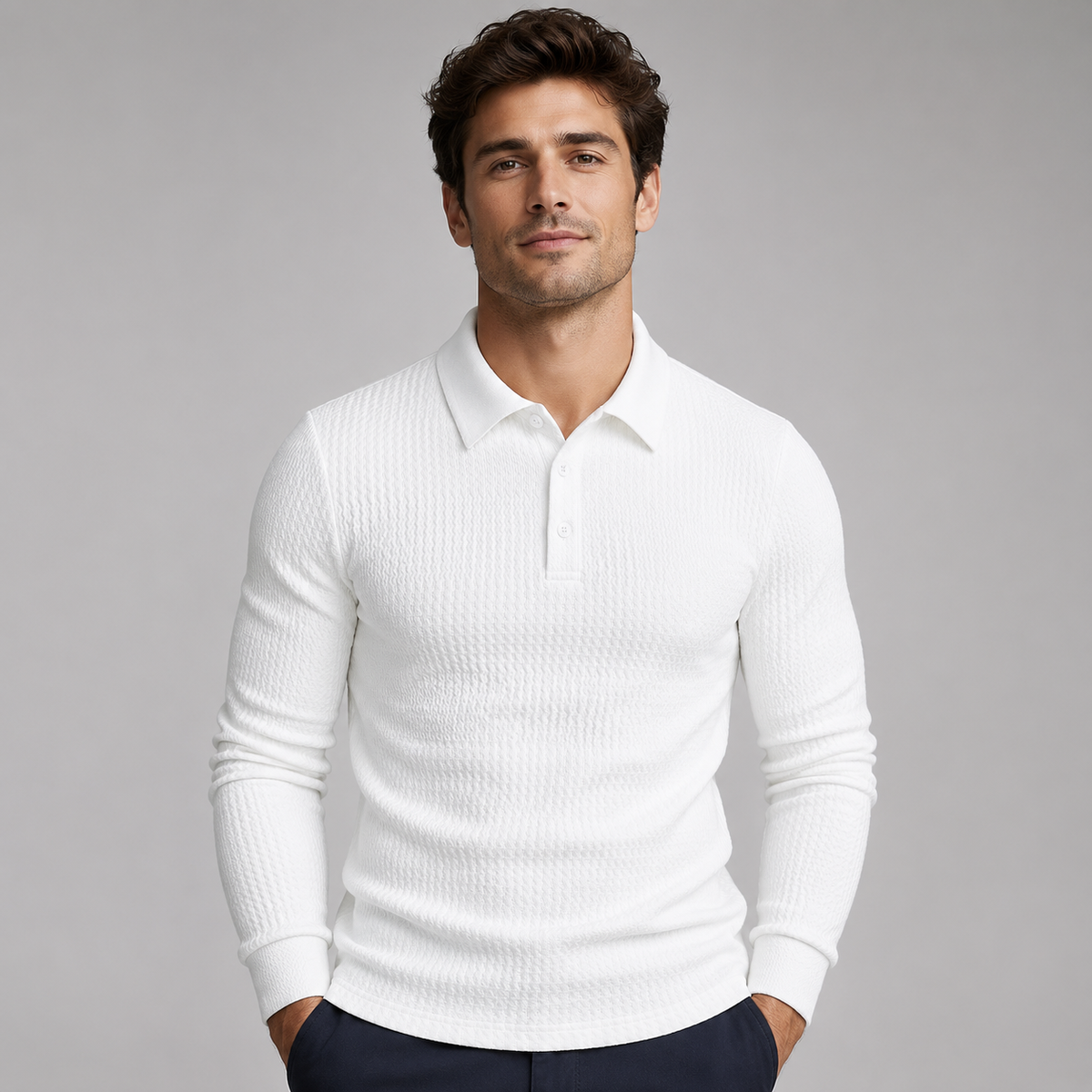 Men's Ribbed Polo Sweater Long Sleeve Collared Casual Everyday Wear