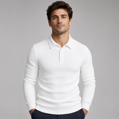 Men's Ribbed Polo Sweater Long Sleeve Collared Casual Everyday Wear