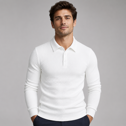 Men's Ribbed Polo Sweater Long Sleeve Collared Casual Everyday Wear