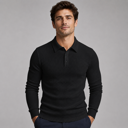 Men's Ribbed Polo Sweater Long Sleeve Collared Casual Everyday Wear