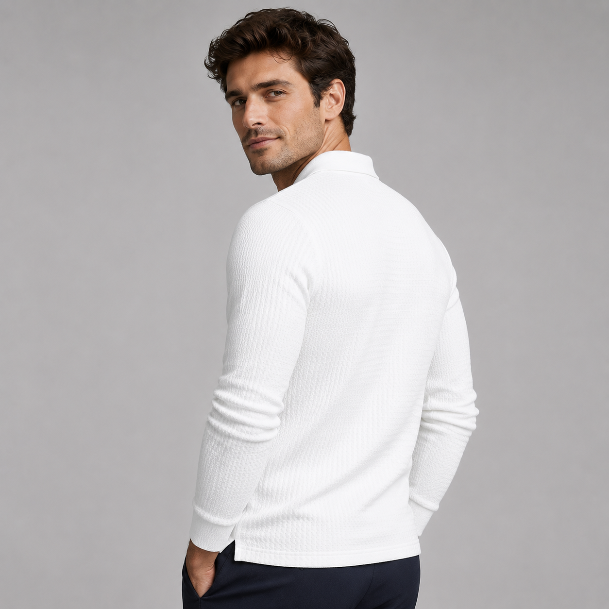 Men's Ribbed Polo Sweater Long Sleeve Collared Casual Everyday Wear