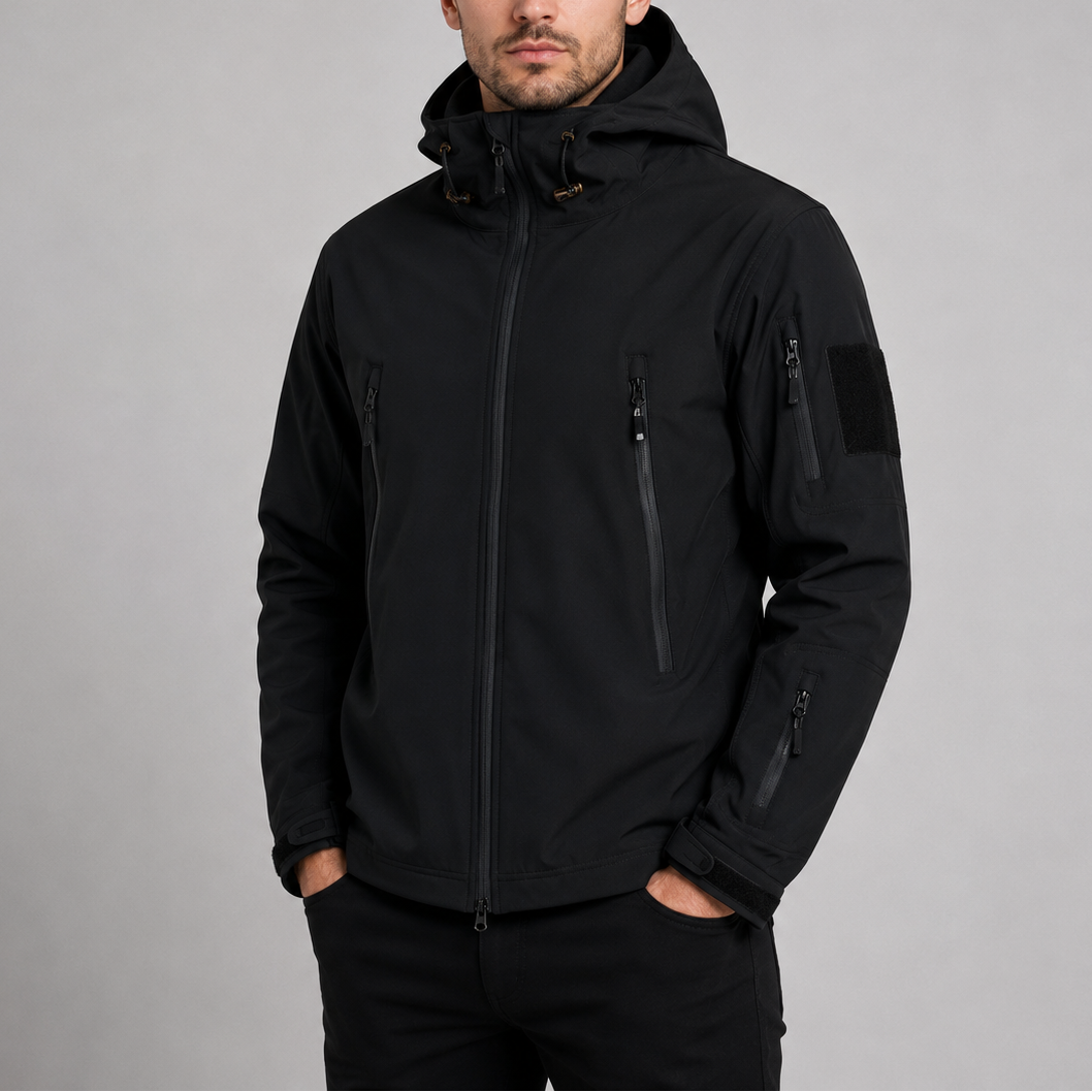 Men's Tactical Softshell Jacket Hooded Windproof Outdoor Layering Coat