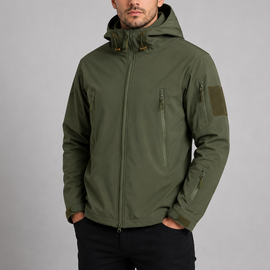 Men's Tactical Softshell Jacket Hooded Windproof Outdoor Layering Coat