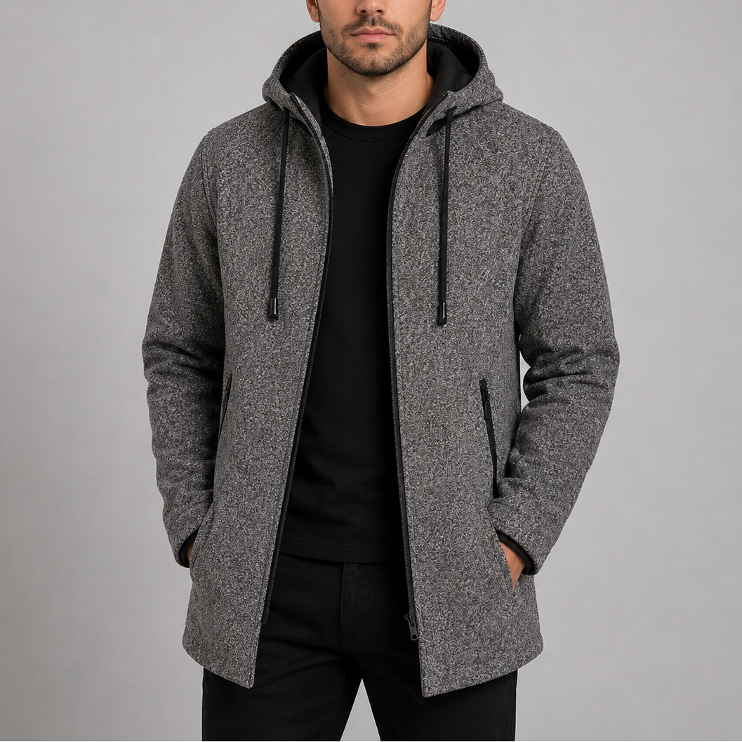 Men's Casual Hooded Long Coat Zip-Up Outdoor Jacket Versatile Everyday Style
