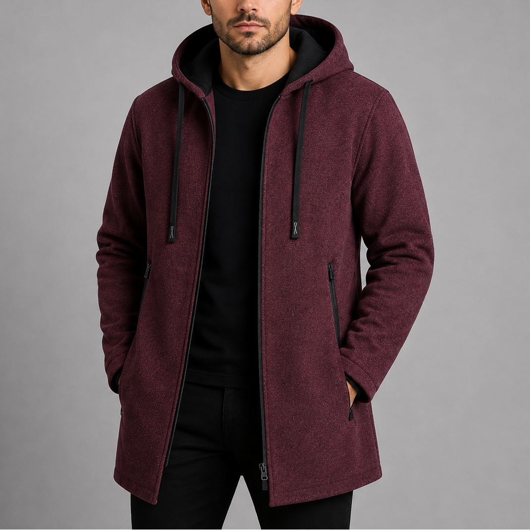 Men's Casual Hooded Long Coat Zip-Up Outdoor Jacket Versatile Everyday Style