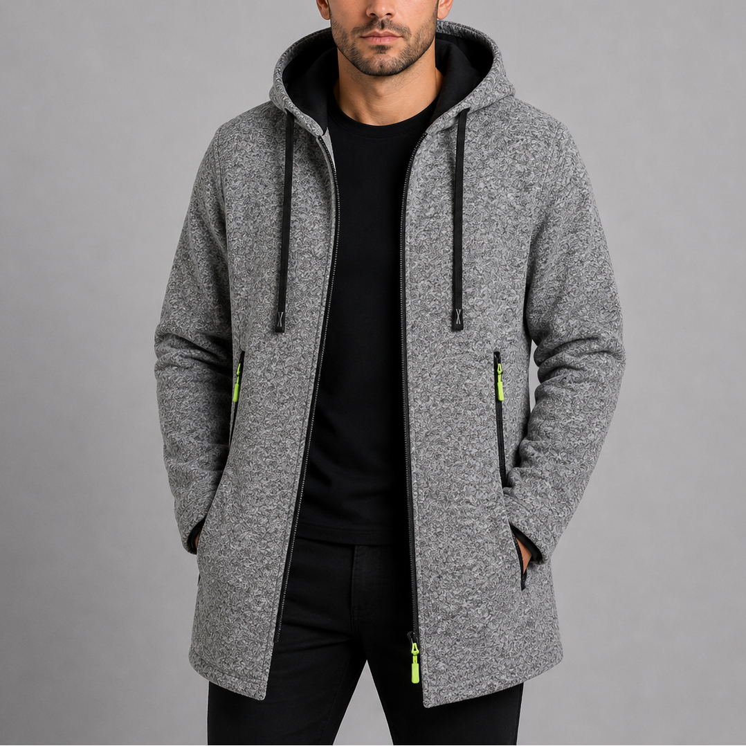 Men's Casual Hooded Long Coat Zip-Up Outdoor Jacket Versatile Everyday Style