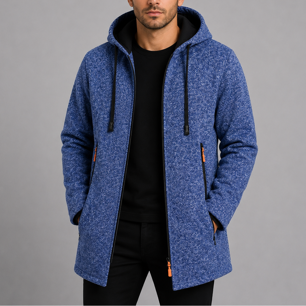 Men's Casual Hooded Long Coat Zip-Up Outdoor Jacket Versatile Everyday Style