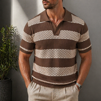 Men's Striped Polo Shirt Short-Sleeve Collared Knit Casual Smart-Casual Everyday Golf Sport Regular Fit Sylvan