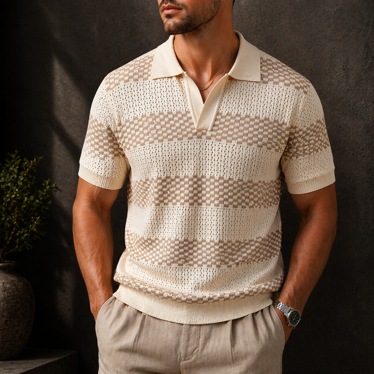 Men's Striped Polo Shirt Short-Sleeve Collared Knit Casual Smart-Casual Everyday Golf Sport Regular Fit Sylvan