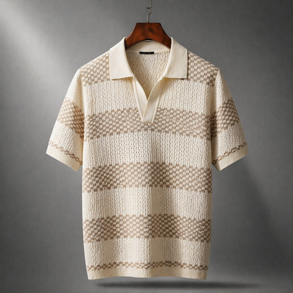 Men's Striped Polo Shirt Short-Sleeve Collared Knit Casual Smart-Casual Everyday Golf Sport Regular Fit Sylvan