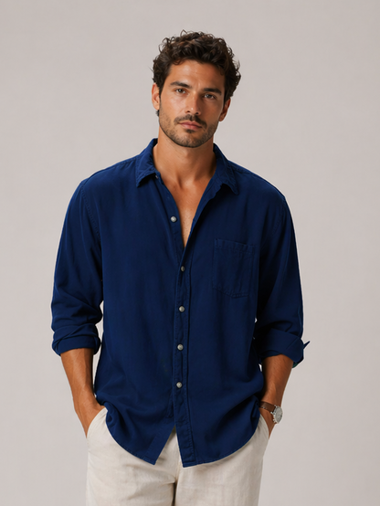 Men's Button-Up Shirt Relaxed Fit Long-Sleeve Collared Casual Smart-Casual Office Everyday Versatile Timeless Halbert