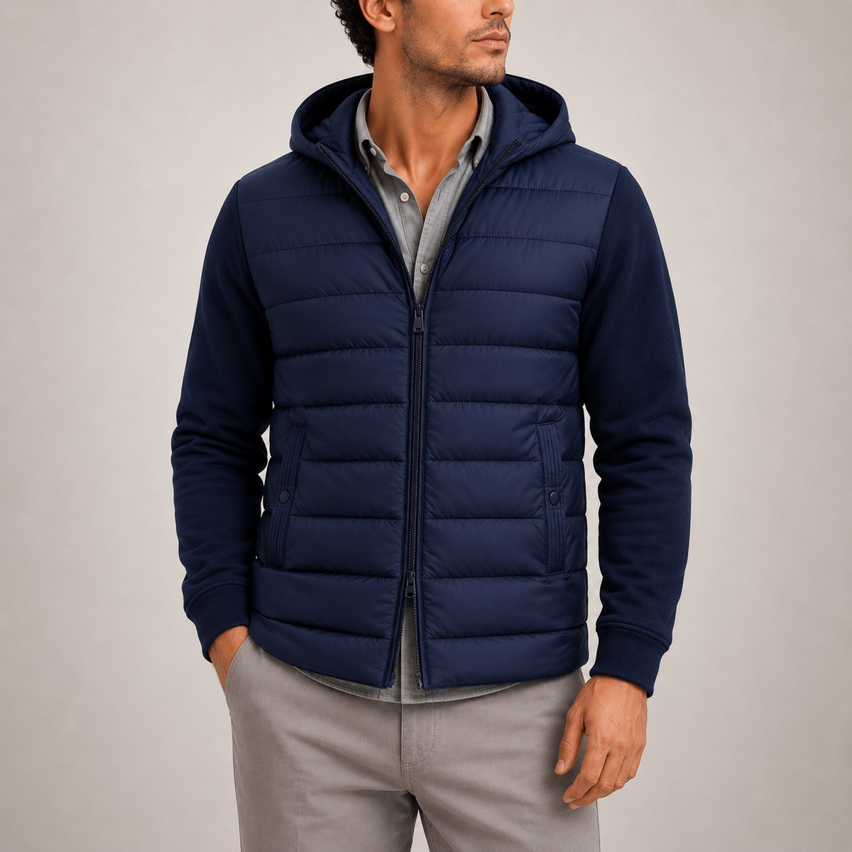 Men's Hooded Puffer Jacket Insulated Zip Closure Casual Everyday Wear