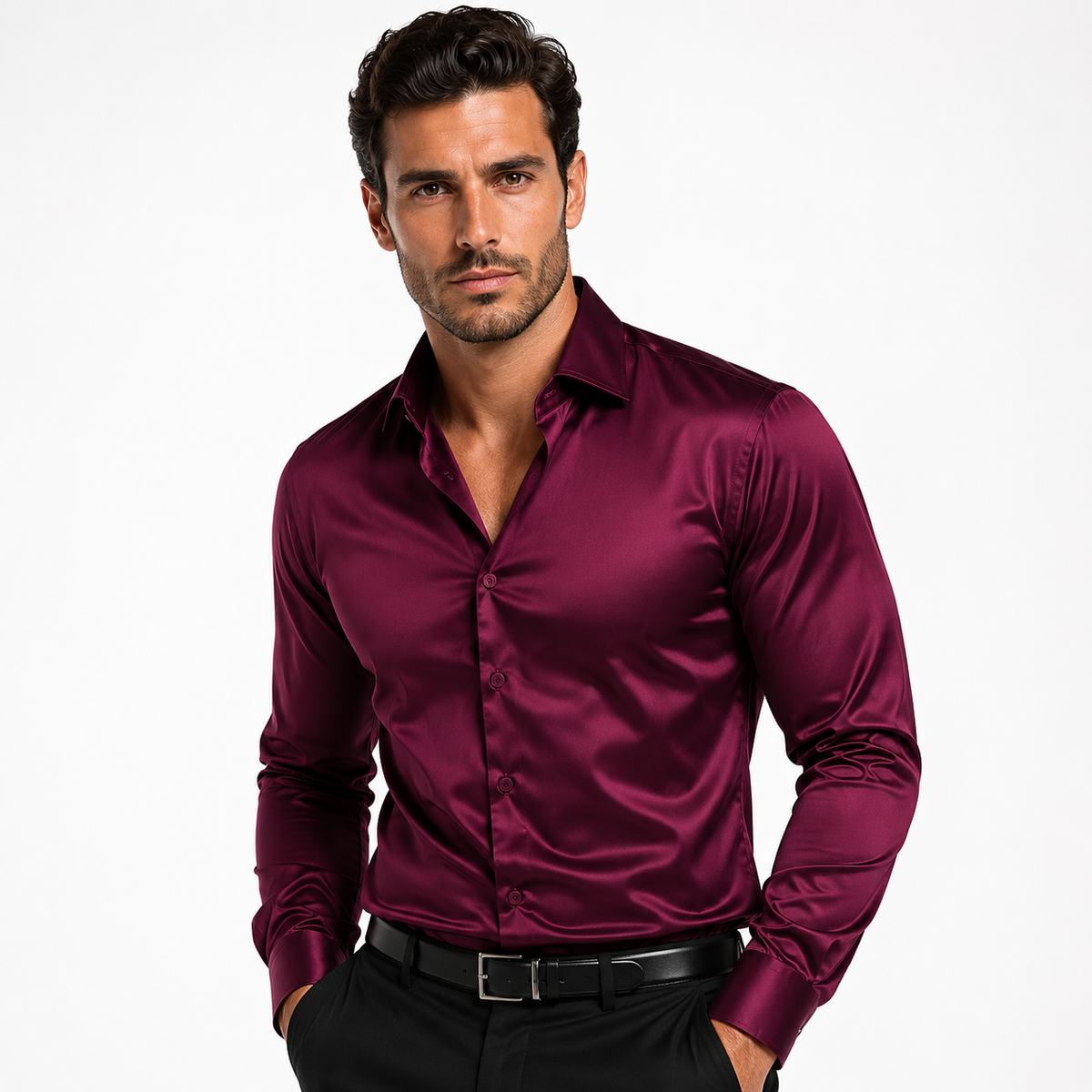 Men's Smart Casual Shirt Long-Sleeve Spread Collar Relaxed Fit Versatile