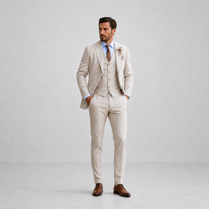 Men's Three-Piece Suit Blazer Waistcoat Trousers Slim Fit Tailored Formal Wedding Business Occasion Reginald