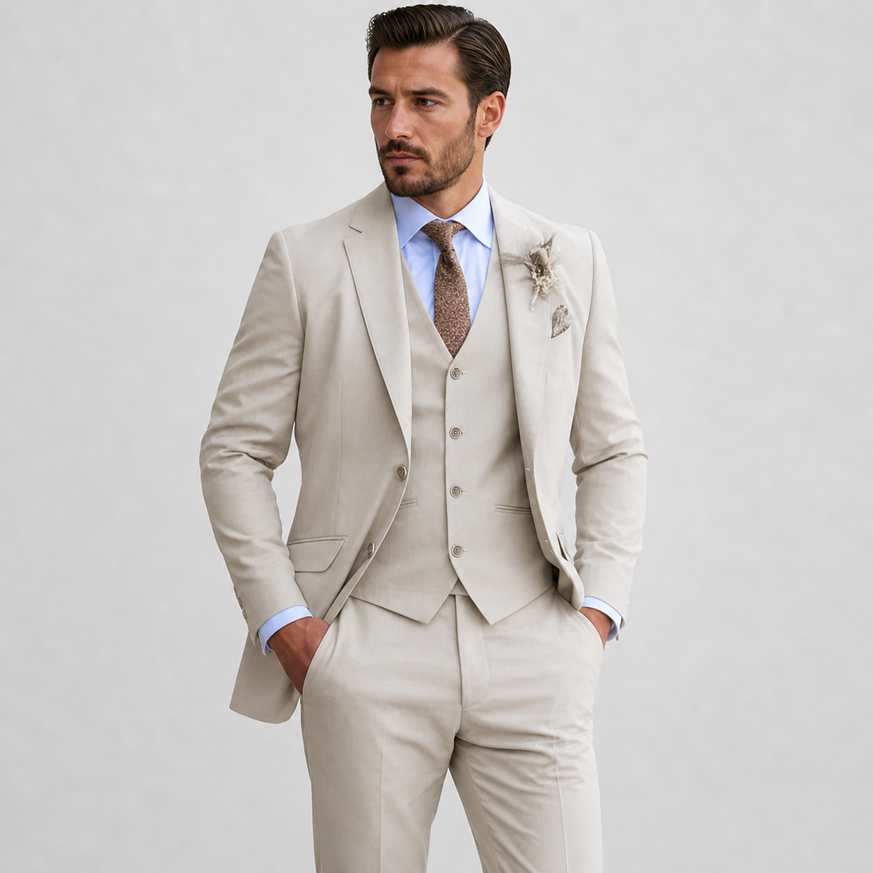 Men's Three-Piece Suit Blazer Waistcoat Trousers Slim Fit Tailored Formal Wedding Business Occasion Reginald