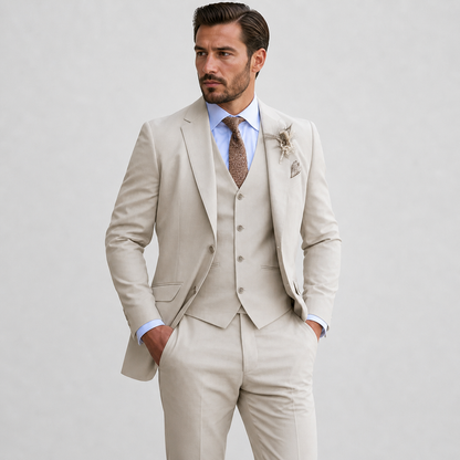 Men's Three-Piece Suit Blazer Waistcoat Trousers Slim Fit Tailored Formal Wedding Business Occasion Reginald