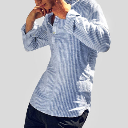 Men's Striped Henley Shirt Long-Sleeve Button Placket Slim Fit Casual Smart-Casual Everyday Layering Kelvin