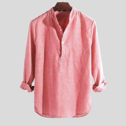 Men's Striped Henley Shirt Long-Sleeve Button Placket Slim Fit Casual Smart-Casual Everyday Layering Kelvin