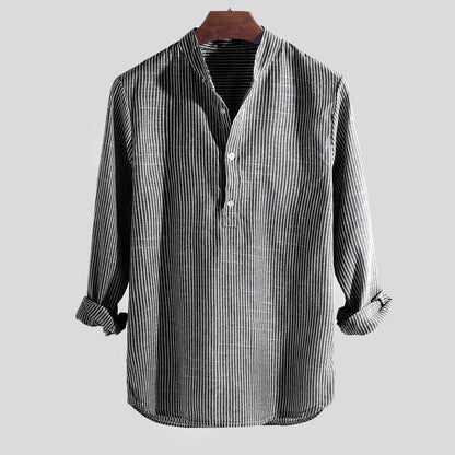 Men's Striped Henley Shirt Long-Sleeve Button Placket Slim Fit Casual Smart-Casual Everyday Layering Kelvin