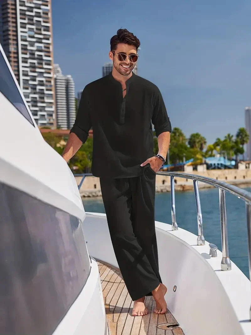 Men's Casual Set Two-Piece Short-Sleeve Matching Shirt & Shorts Casual Everyday Holiday Outfit Co-Ord Donovan