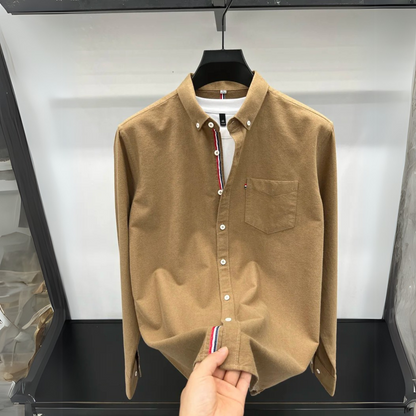 Men's Classic Oxford Shirt Accent Stripes Tailored Fit Long Sleeve Smart-Casual