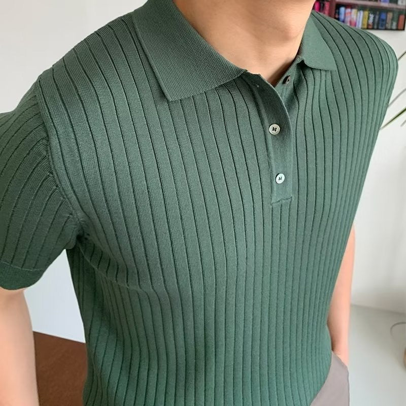 Men's Knitted Polo Shirt Short-Sleeve Collared Casual Everyday Wear