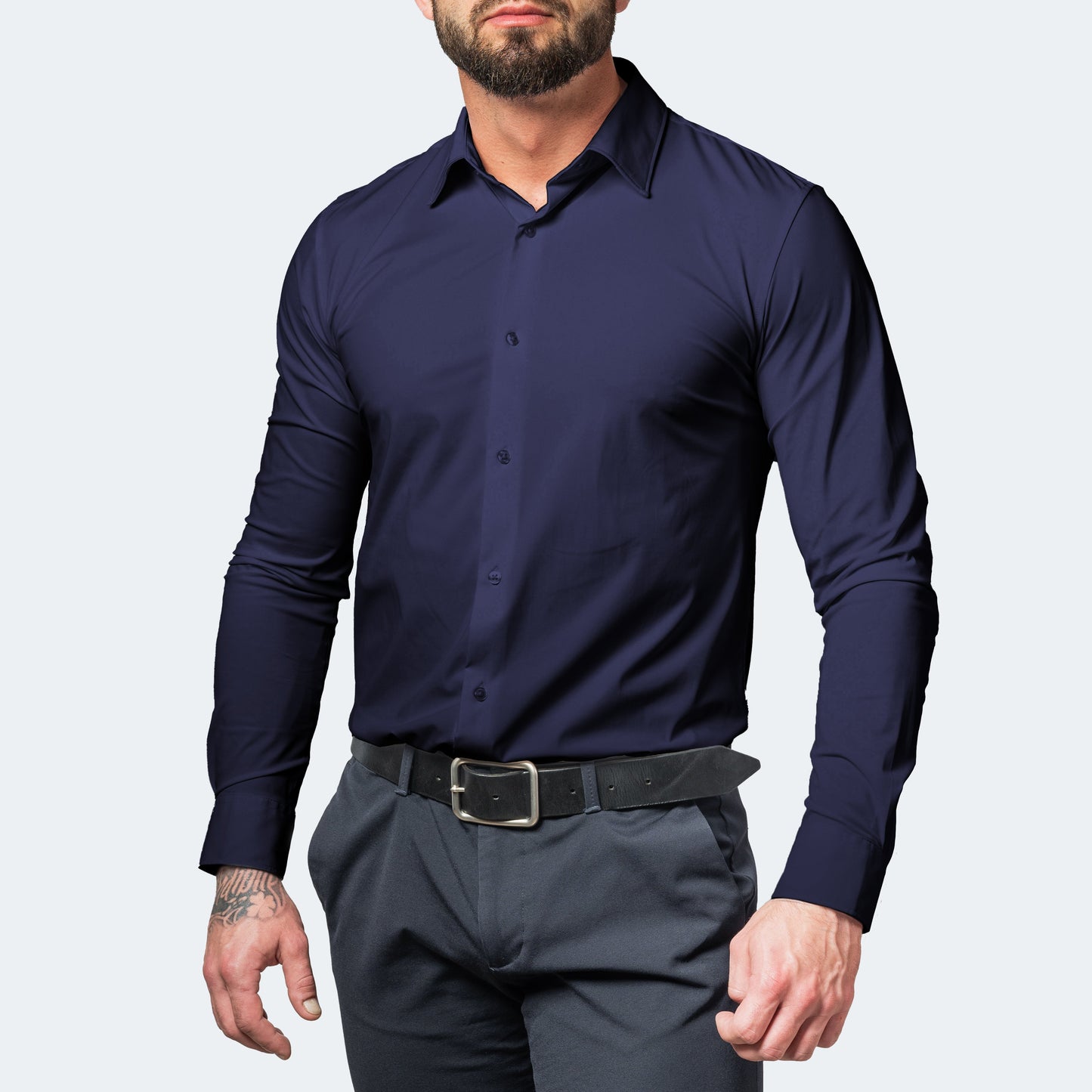 Men's Performance Shirt Non-Iron Ultra-Stretch Long-Sleeve Button-Up Collared Smart-Casual Office Business Everyday