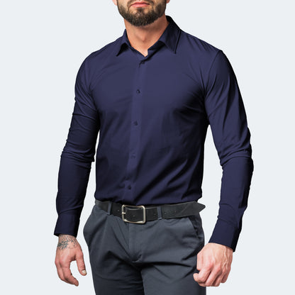 Men's Performance Shirt Non-Iron Ultra-Stretch Long-Sleeve Button-Up Collared Smart-Casual Office Business Everyday