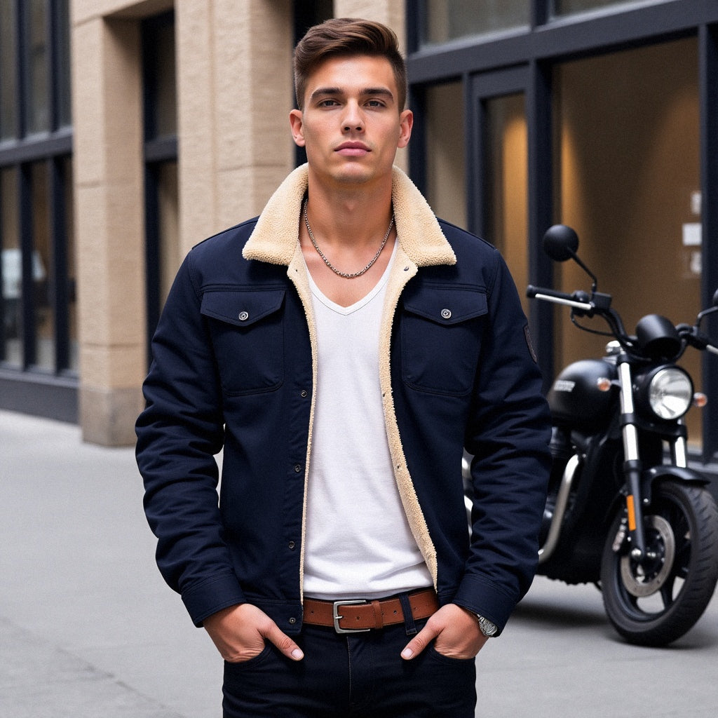 Men's Winter Jacket Sherpa-Lined Warm Layered Casual Outdoor Style