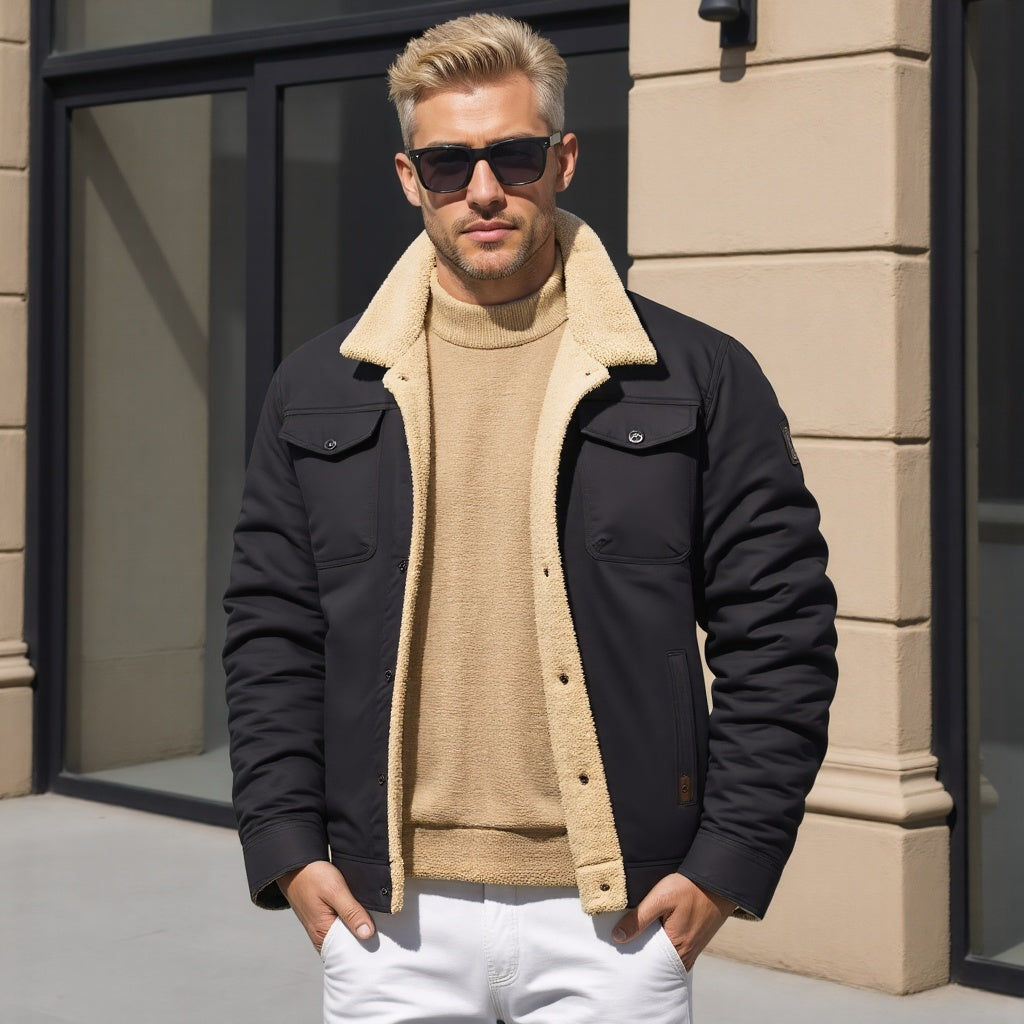 Men's Winter Jacket Sherpa-Lined Warm Layered Casual Outdoor Style