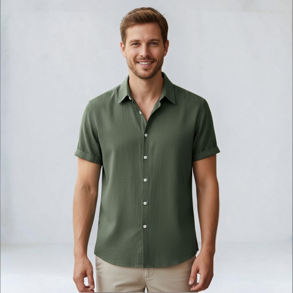 Men's Short-Sleeve Button-Up Shirt Casual Summer Relaxed Fit Stylish Everyday