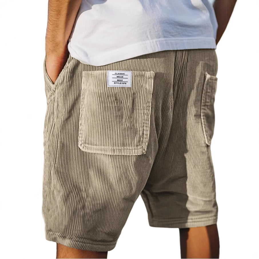 Men's Corduroy Shorts Cord Texture Relaxed Fit Drawstring Elastic Waist Casual Everyday Holiday Vintage Barlow